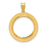 Carica l'immagine nel visualizzatore di Gallery, 14K Yellow Gold 18 mm Coin Bezel Holder Pendant Charm Diamond Cut And Black Enamel Greek Key US Dime 1/10 oz Panda Cat Prong
