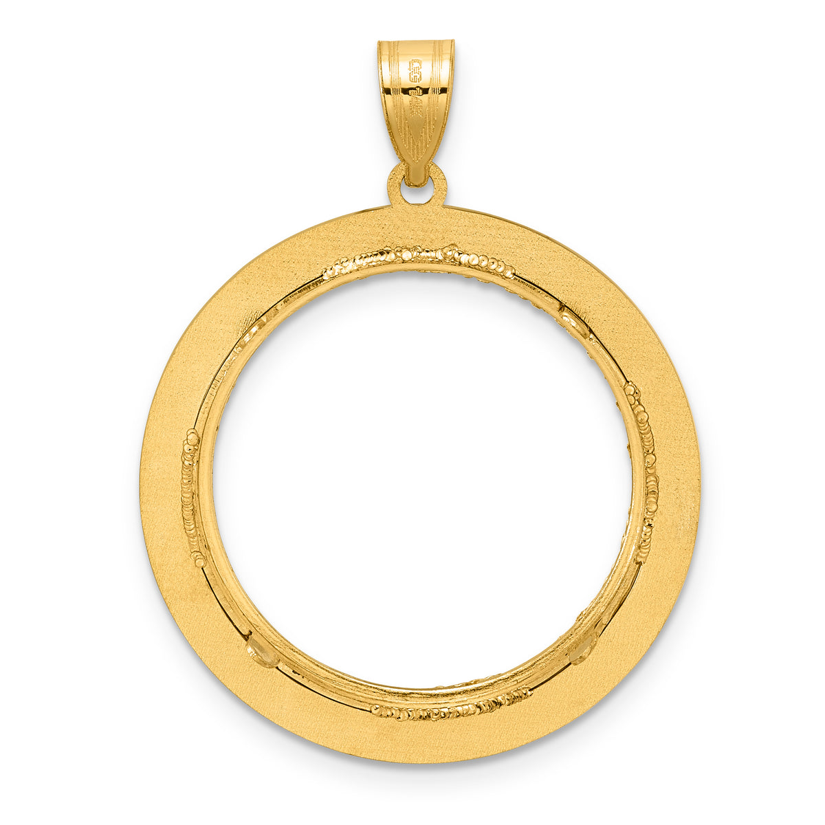14K Yellow Gold 22 mm Coin Bezel Holder Pendant Charm Diamond Cut And Black Enamel Greek Key 1/4 oz American Eagle Panda 2 Rand US $5 Jamestown Prong