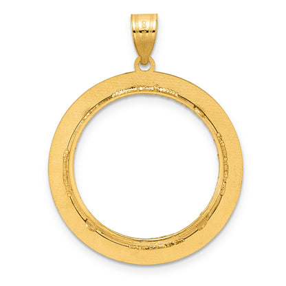 14K Yellow Gold 22 mm Coin Bezel Holder Pendant Charm Diamond Cut And Black Enamel Greek Key 1/4 oz American Eagle Panda 2 Rand US $5 Jamestown Prong