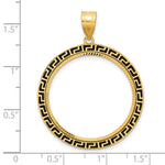 Charger l'image dans la galerie, 14K Yellow Gold 27 mm Coin Bezel Holder Pendant Charm Diamond Cut And Black Enamel Greek Key 1/2 oz American Eagle Panda US $10 Dollar Liberty Indian Prong
