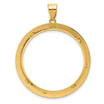 14K Yellow Gold 32 mm Coin Bezel Holder Pendant Charm Diamond Cut And Black Enamel Greek Key Old US Series 1 oz Panda Australian Nugget Kangaroo Koala Prong