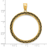 Load image into Gallery viewer, 14K Yellow Gold 32 mm Coin Bezel Holder Pendant Charm Diamond Cut And Black Enamel Greek Key Old US Series 1 oz Panda Australian Nugget Kangaroo Koala Prong
