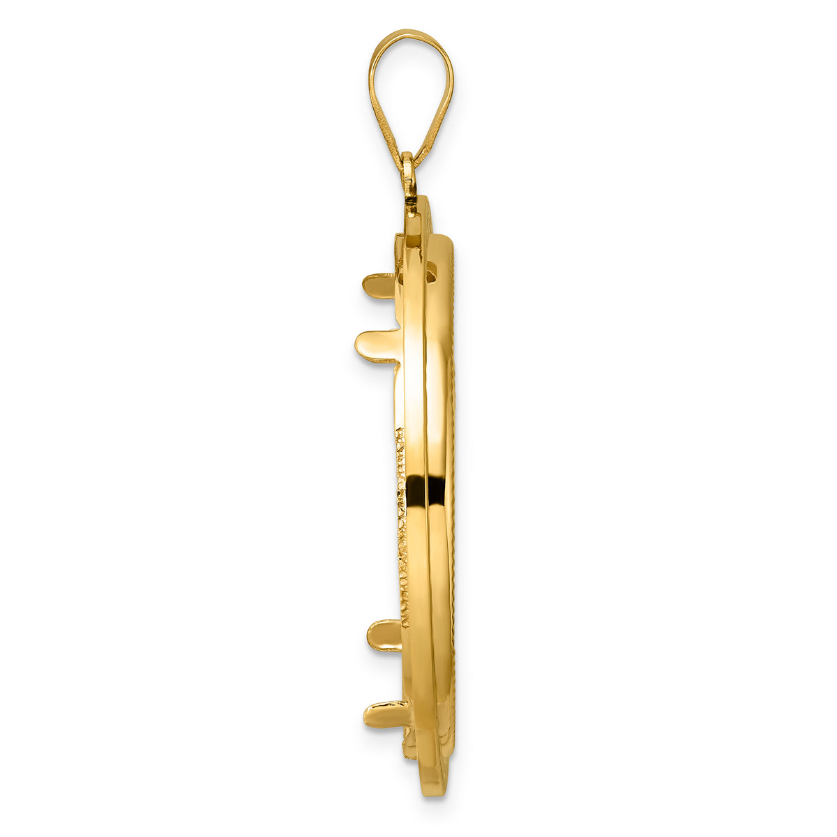 14K Yellow Gold 32.7 mm Coin Bezel Holder Pendant Charm Diamond Cut And Black Enamel Greek Key 1 oz American Eagle Cat Krugerrand Prong