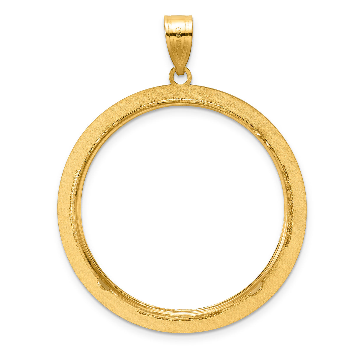 14K Yellow Gold 32.7 mm Coin Bezel Holder Pendant Charm Diamond Cut And Black Enamel Greek Key 1 oz American Eagle Cat Krugerrand Prong