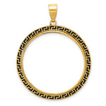 Charger l'image dans la galerie, 14K Yellow Gold 32.7 mm Coin Bezel Holder Pendant Charm Diamond Cut And Black Enamel Greek Key 1 oz American Eagle Cat Krugerrand Prong
