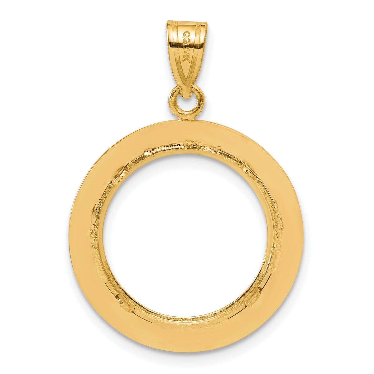 14K Yellow Gold 16.5 mm Coin Bezel Holder Pendant Charm And Black Enamel Greek Key 1/10 oz American Eagle Krugerrand Prong