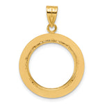 Indlæs billede til gallerivisning 14K Yellow Gold 16.5 mm Coin Bezel Holder Pendant Charm And Black Enamel Greek Key 1/10 oz American Eagle Krugerrand Prong
