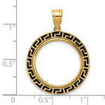 Carica l'immagine nel visualizzatore di Gallery, 14K Yellow Gold 18 mm Coin Bezel Holder Pendant Charm And Black Enamel Greek Key US Dime 1/10 oz Panda Cat Prong
