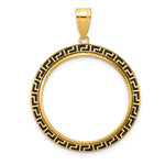 Carica l'immagine nel visualizzatore di Gallery, 14K Yellow Gold 27 mm Coin Bezel Holder Pendant Charm And Black Enamel Greek Key 1/2 oz American Eagle Panda US $10 Dollar Liberty Indian Prong
