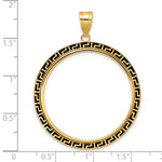 Carica l'immagine nel visualizzatore di Gallery, 14K Yellow Gold 32 mm Coin Bezel Holder Pendant Charm And Black Enamel Greek Key Old US Series 1 oz Panda Australian Nugget Kangaroo Koala Prong
