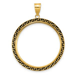 Carica l'immagine nel visualizzatore di Gallery, 14K Yellow Gold 32 mm Coin Bezel Holder Pendant Charm And Black Enamel Greek Key Old US Series 1 oz Panda Australian Nugget Kangaroo Koala Prong
