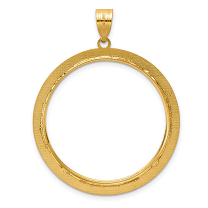 14K Yellow Gold 32.7 mm Coin Bezel Holder Pendant Charm And Black Enamel Greek Key 1 oz American Eagle Cat Krugerrand Prong