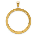 Indlæs billede til gallerivisning 14K Yellow Gold 32.7 mm Coin Bezel Holder Pendant Charm And Black Enamel Greek Key 1 oz American Eagle Cat Krugerrand Prong
