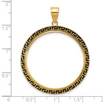 Indlæs billede til gallerivisning 14K Yellow Gold 32.7 mm Coin Bezel Holder Pendant Charm And Black Enamel Greek Key 1 oz American Eagle Cat Krugerrand Prong
