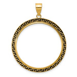 Indlæs billede til gallerivisning 14K Yellow Gold 32.7 mm Coin Bezel Holder Pendant Charm And Black Enamel Greek Key 1 oz American Eagle Cat Krugerrand Prong
