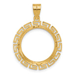 画像をギャラリービューアに読み込む, 14K Yellow Gold 16.5 mm Coin Bezel Holder Pendant Charm Diamond Cut Greek Key 1/10 oz American Eagle Krugerrand Prong

