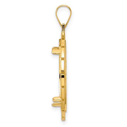 14K Yellow Gold 22 mm Coin Bezel Holder Pendant Charm Diamond Cut Greek Key 1/4 oz American Eagle Panda 2 Rand US $5 Jamestown Prong