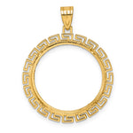 画像をギャラリービューアに読み込む, 14K Yellow Gold 22 mm Coin Bezel Holder Pendant Charm Diamond Cut Greek Key 1/4 oz American Eagle Panda 2 Rand US $5 Jamestown Prong
