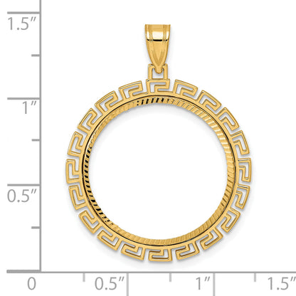 14K Yellow Gold 22 mm Coin Bezel Holder Pendant Charm Diamond Cut Greek Key 1/4 oz American Eagle Panda 2 Rand US $5 Jamestown Prong