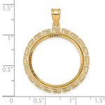 画像をギャラリービューアに読み込む, 14K Yellow Gold 22 mm Coin Bezel Holder Pendant Charm Diamond Cut Greek Key 1/4 oz American Eagle Panda 2 Rand US $5 Jamestown Prong
