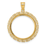 画像をギャラリービューアに読み込む, 14K Yellow Gold 22 mm Coin Bezel Holder Pendant Charm Diamond Cut Greek Key 1/4 oz American Eagle Panda 2 Rand US $5 Jamestown Prong
