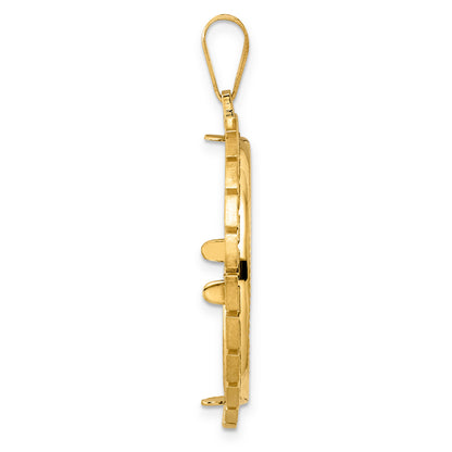 14K Yellow Gold 27 mm Coin Bezel Holder Pendant Charm Diamond Cut Greek Key 1/2 oz American Eagle Panda US $10 Dollar Liberty Indian Prong