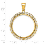 Indlæs billede til gallerivisning 14K Yellow Gold 27 mm Coin Bezel Holder Pendant Charm Diamond Cut Greek Key 1/2 oz American Eagle Panda US $10 Dollar Liberty Indian Prong
