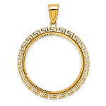 Indlæs billede til gallerivisning 14K Yellow Gold 27 mm Coin Bezel Holder Pendant Charm Diamond Cut Greek Key 1/2 oz American Eagle Panda US $10 Dollar Liberty Indian Prong
