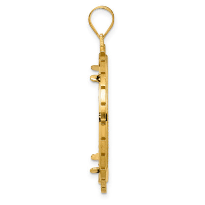 14K Yellow Gold 32 mm Coin Bezel Holder Pendant Charm Diamond Cut Greek Key Old US Series 1 oz Panda Australian Nugget Kangaroo Koala Prong
