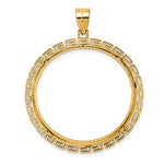 Загрузить изображение в средство просмотра галереи, 14K Yellow Gold 32 mm Coin Bezel Holder Pendant Charm Diamond Cut Greek Key Old US Series 1 oz Panda Australian Nugget Kangaroo Koala Prong
