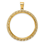 Carica l'immagine nel visualizzatore di Gallery, 14K Yellow Gold 32.7 mm Coin Bezel Holder Pendant Charm Diamond Cut Greek Key 1 oz American Eagle Cat Krugerrand Prong

