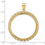Carica l'immagine nel visualizzatore di Gallery, 14K Yellow Gold 32.7 mm Coin Bezel Holder Pendant Charm Diamond Cut Greek Key 1 oz American Eagle Cat Krugerrand Prong
