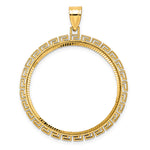 Carica l'immagine nel visualizzatore di Gallery, 14K Yellow Gold 32.7 mm Coin Bezel Holder Pendant Charm Diamond Cut Greek Key 1 oz American Eagle Cat Krugerrand Prong
