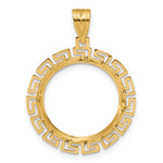 Carica l'immagine nel visualizzatore di Gallery, 14K Yellow Gold 16.5 mm Coin Bezel Holder Pendant Charm Textured Greek Key 1/10 oz American Eagle Krugerrand Prong
