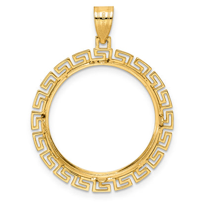 14K Yellow Gold 22 mm Coin Bezel Holder Pendant Charm Textured Greek Key 1/4 oz American Eagle Panda 2 Rand US $5 Jamestown Prong