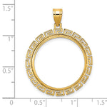 Załaduj obraz do przeglądarki galerii, 14K Yellow Gold 22 mm Coin Bezel Holder Pendant Charm Textured Greek Key 1/4 oz American Eagle Panda 2 Rand US $5 Jamestown Prong
