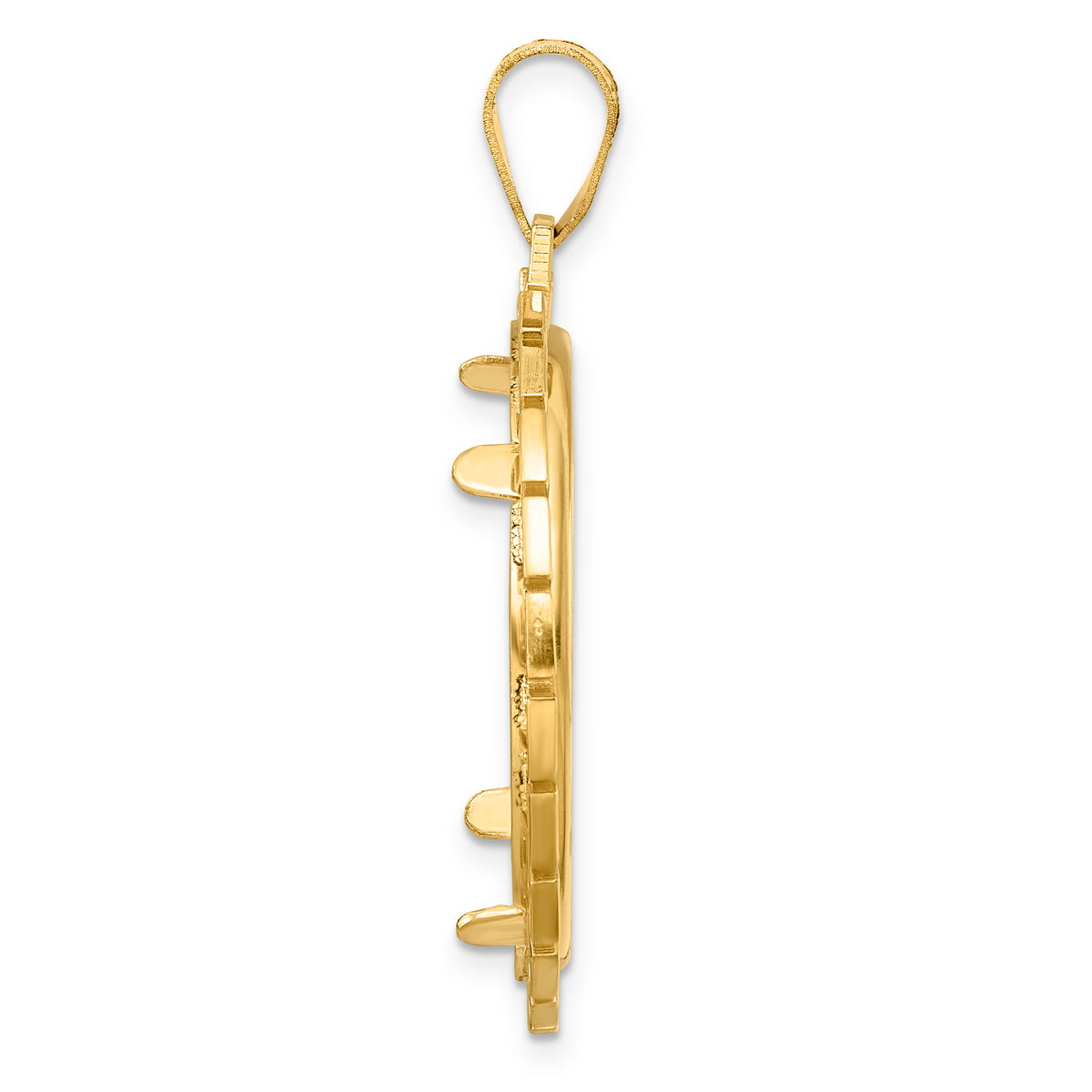 14K Yellow Gold 27 mm Coin Bezel Holder Pendant Charm Textured Greek Key 1/2 oz American Eagle Panda US $10 Dollar Liberty Indian Prong