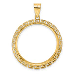 Carica l'immagine nel visualizzatore di Gallery, 14K Yellow Gold 27 mm Coin Bezel Holder Pendant Charm Textured Greek Key 1/2 oz American Eagle Panda US $10 Dollar Liberty Indian Prong
