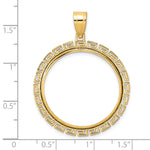 Carica l'immagine nel visualizzatore di Gallery, 14K Yellow Gold 27 mm Coin Bezel Holder Pendant Charm Textured Greek Key 1/2 oz American Eagle Panda US $10 Dollar Liberty Indian Prong
