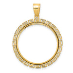 Carica l'immagine nel visualizzatore di Gallery, 14K Yellow Gold 27 mm Coin Bezel Holder Pendant Charm Textured Greek Key 1/2 oz American Eagle Panda US $10 Dollar Liberty Indian Prong
