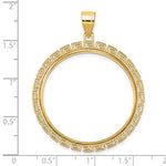 Загрузить изображение в средство просмотра галереи, 14K Yellow Gold 32 mm Coin Bezel Holder Pendant Charm Textured Greek Key Old US Series 1 oz Panda Australian Nugget Kangaroo Koala Prong
