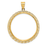 Carica l'immagine nel visualizzatore di Gallery, 14K Yellow Gold 32.7 mm Coin Bezel Holder Pendant Charm Textured Greek Key 1 oz American Eagle Cat Krugerrand Prong
