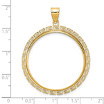 Carica l'immagine nel visualizzatore di Gallery, 14K Yellow Gold 32.7 mm Coin Bezel Holder Pendant Charm Textured Greek Key 1 oz American Eagle Cat Krugerrand Prong
