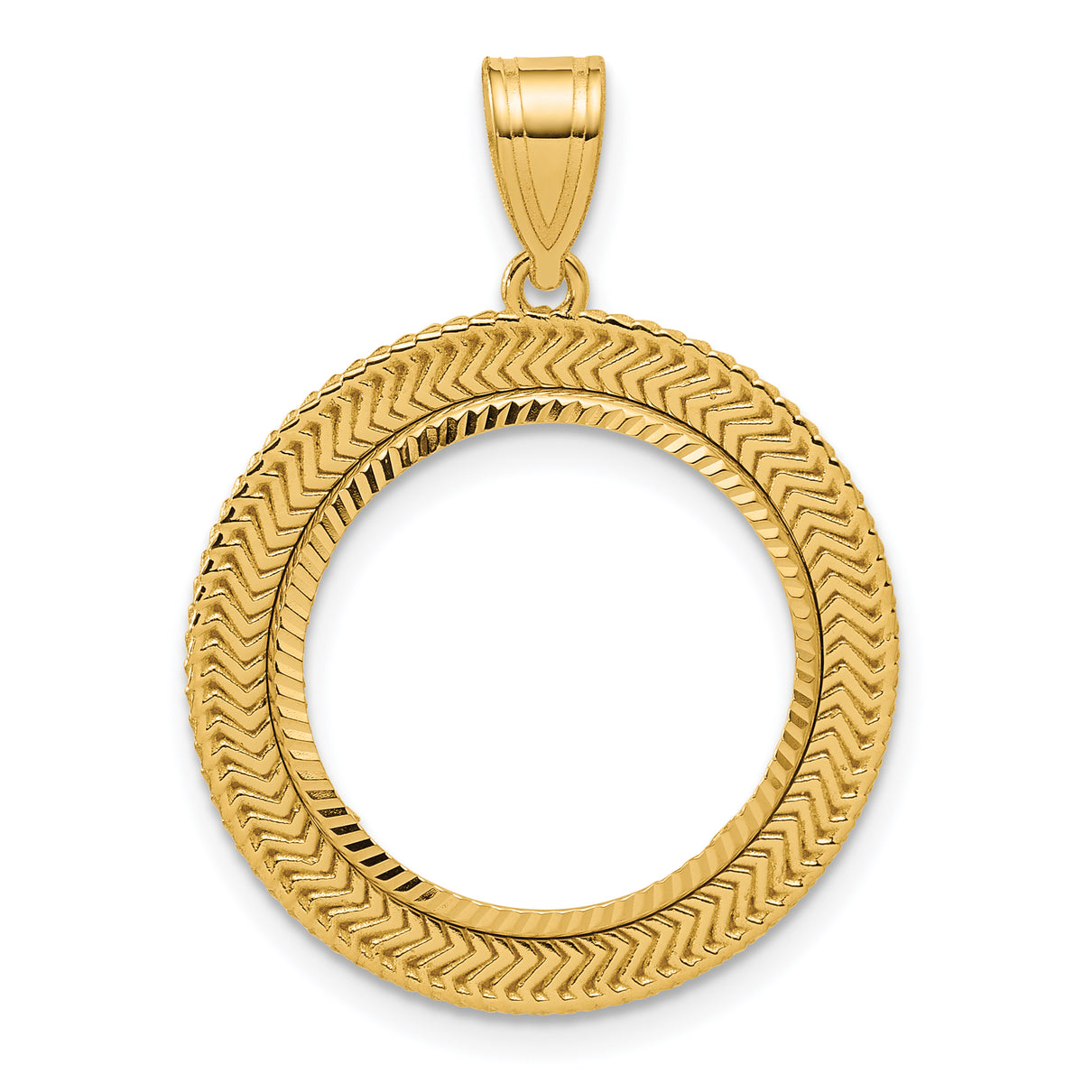 14K Yellow Gold 16.5 mm Coin Bezel Holder Pendant Diamond Cut Layered 1/10 oz American Eagle Krugerrand Prong
