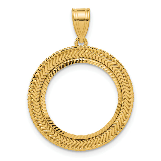 14K Yellow Gold 16.5 mm Coin Bezel Holder Pendant Diamond Cut Layered 1/10 oz American Eagle Krugerrand Prong