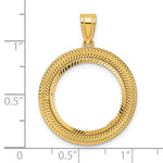 Load image into Gallery viewer, 14K Yellow Gold 18 mm Coin Bezel Holder Pendant Diamond Cut Layered US Dime 1/10 oz Panda Cat Prong
