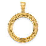 Load image into Gallery viewer, 14K Yellow Gold 18 mm Coin Bezel Holder Pendant Diamond Cut Layered US Dime 1/10 oz Panda Cat Prong
