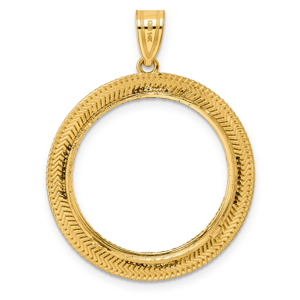 14K Yellow Gold 22 mm Coin Bezel Holder Pendant Diamond Cut Layered 1/4 oz American Eagle Panda 2 Rand US $5 Jamestown Prong