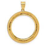 Charger l'image dans la galerie, 14K Yellow Gold 22 mm Coin Bezel Holder Pendant Diamond Cut Layered 1/4 oz American Eagle Panda 2 Rand US $5 Jamestown Prong
