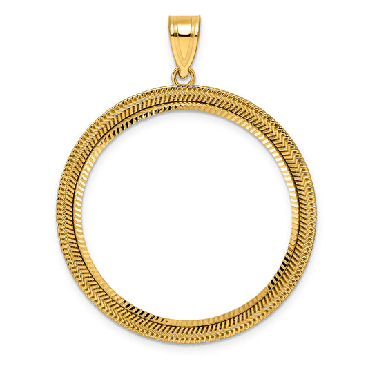 14K Yellow Gold 32 mm Coin Bezel Holder Pendant Diamond Cut Layered Old US Series 1 oz Panda Australian Nugget Kangaroo Koala Prong